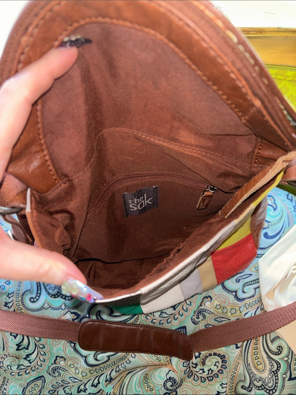 Overlap Colorblock Leather Crossbody Bag - Multicolor - Picture 2 of 4
